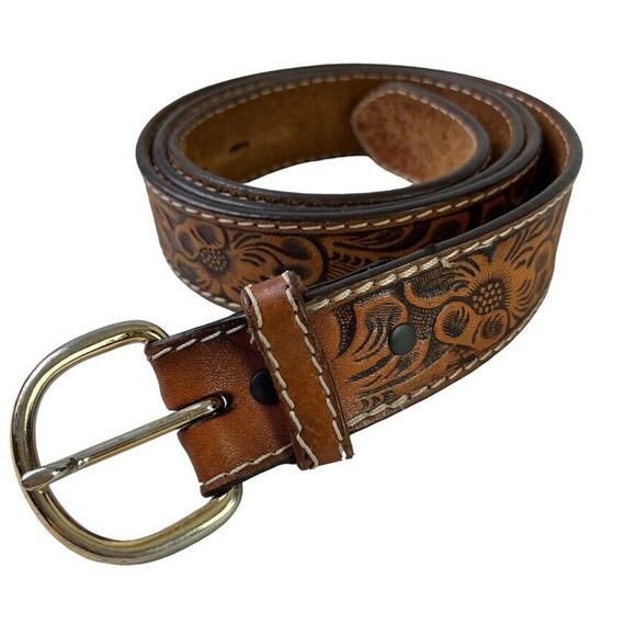 3D DDD 3-D Mens Tooled 1/2" Genuine Leather Floral Western Rustic Brown sz 48 - Picture 1 of 16